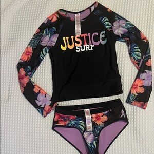 Girl’s Justice Black Floral Rash Guard Set
